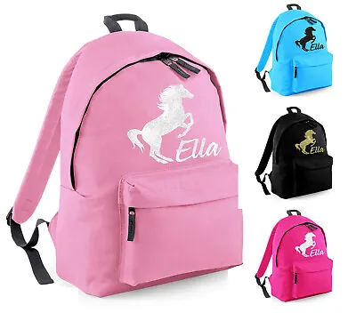 Girls Personalised Horse Glitter Backpack Kids Riding School Rucksack Bag • £9.99