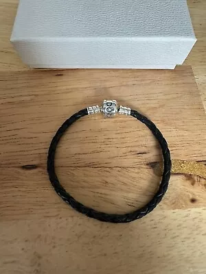 Genuine Pandora Black Leather Single Bracelet 17 Cm • £16