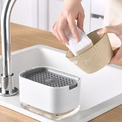 2 In 1 Soap Pump Dispenser Sponge Holder Dish Washing Liquid Container Kitchen • £8.72