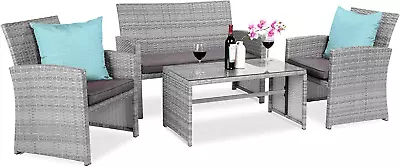 4-Piece Outdoor Wicker Patio Conversation Furniture Set For Backyard W/Coffee Ta • $383.03