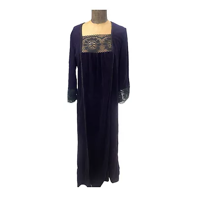 VTG 60s-70s Gerry Dress By Wior Brothers California Boho Purple Velvet W/ Lace M • $53.99