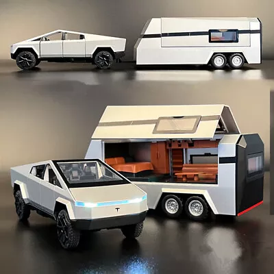 1:32 Tesla Cybertruck Trailer Light Toy Diecast Alloy Pull Back Car Model Gifts • $44.99