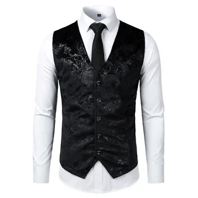  Mens Vest Jacket Waistcoat  Breasted V-Neck Suit Vest/Tuxedo Waistcoat Gilet • $43.76