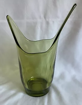 MCM Viking Swung Split Epic Line Green 9.5” Hand Blown Art Glass Vase EUC • $135