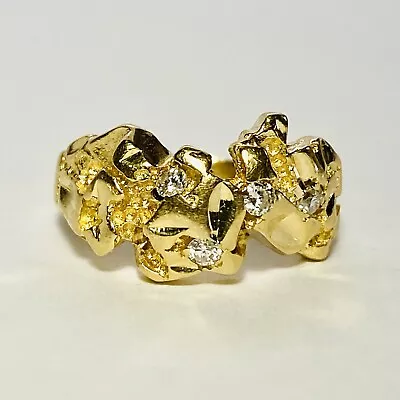 14K Yellow Gold 0.12ctw Diamond Size 7.5 Nugget Ring 5.7g • £722.83