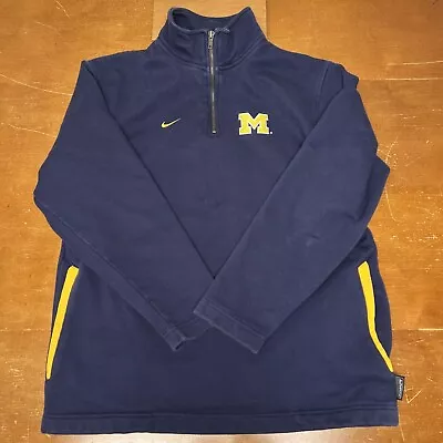 Vintage Michigan Wolverines Sweater Mens Medium Blue 1/4 Zip Pullover Nike • $29.95