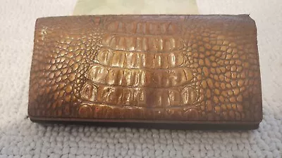 Vintage Brahmin Black Pecan Brown Croc Cover Trifold Leather Wallet Free Ship! • $44.90
