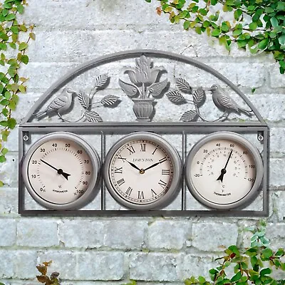 67cm Garden Wall Weather Station Clock Thermometer Waterproof Hygrometer Outdoor • £19.99