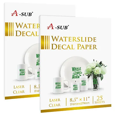 A-SUB 50 Sheets 8.5x11 Laser CLEAR Waterslide Decal Paper Water Slide Transfer • $25.99