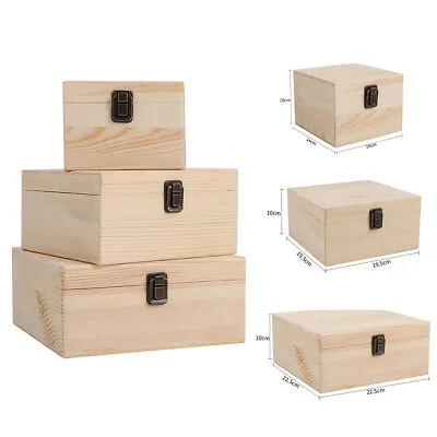 £9.95 • Buy Natural Wooden Chest Storage Box Memory Keepsake Boxes DIY Crate With Hinged Lid