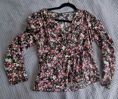 Vero Moda Floral Top Blouse Size M V Neck Peplum Shirt Jeans And Nice Top • £10