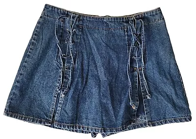 2000's Retro Juniors Zana-di Jeans Denim Mini Lace Up Skort Size 13 • $22