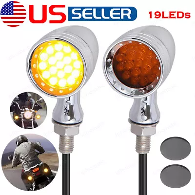 2x Motorcycle Chrome Amber LED Turn Signal Light Bullet Brake Blinker For Car • $16.35