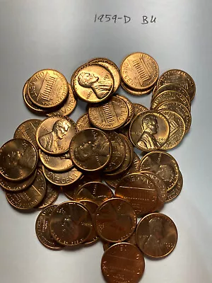 1959-d  Bu  Lincoln Memorial Cent Penny Roll 50 Coins • $5