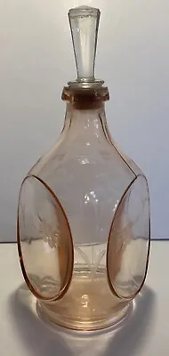Cambridge? Pink Depression Glass Etched 3 Sided Decanter W Clear Stopper Read • $38
