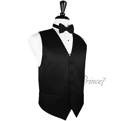 BLACK Solid Tuxedo Suit Dress Vest Waistcoat And Butterfly Bowtie Prom Wedding • $21.89