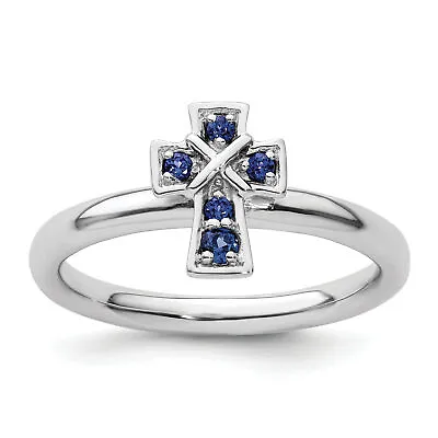 Silver Stackable Expressions Rhodium Created Sapphire Cross Ring QSK1638 • $70.08