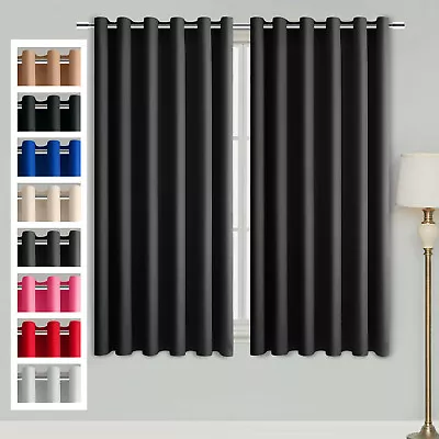 Thermal Blackout Curtains Ring Top Bedroom Kitchen Short Window Curtain Pair UK • £11.99