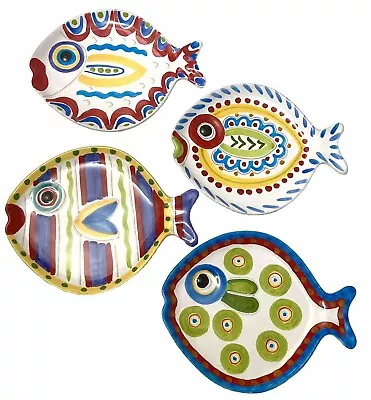 Set Of 4 VIETRI Fish Hand Painted Serving Plate Or Wall Art Decor Italy 10 X8  • $100