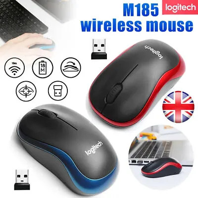 Logitech M185 Wireless Optical Mouse + USB Receiver Fit Compact PC Laptop Mouse • £6.99