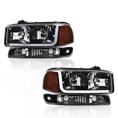 Fit For 99-07 Gmc Sierra/yukon Led Drl Black Headlights W/bumper Signal Lamps • $75.88