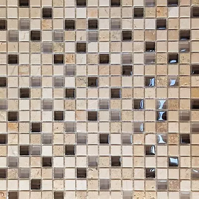 Travertine Stone & Glass Mix Mosaic Tile • $9.95