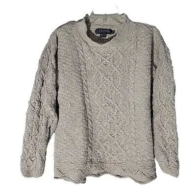 Icelandic Design Sweater Womens Small Beige Chunky Braid Knit Pullover Linen Vtg • $39.99