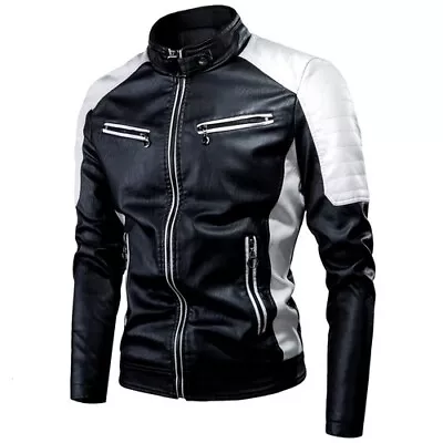 Men's Motorcycle Leather Jacket Warm Zip Coats Fashion Casual Machine Jackets • $31.17