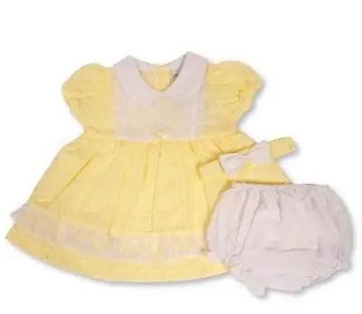 Baby Girls Spanish Romany Dress Pants & Headband Set Frilly Lace Lemon ~ Abg • £12.95