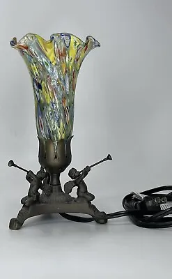 Murano Millefiori Lamp Shade And Trumpeting Angels Cherubs Table Lamp Base *9  H • $798
