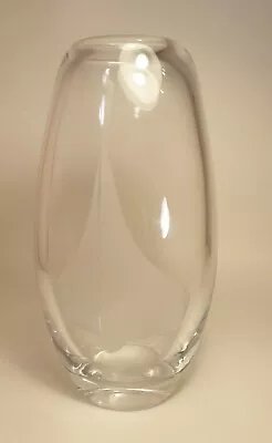 10  Signed Hadeland Etched Viking Ship Clear Glass Vase • £34.99