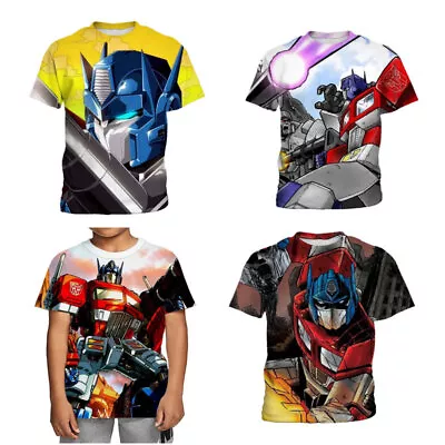 Transformers Optimus Prime Printed Pattern Kids T-shirt Short Sleeves Polyester • $12.99