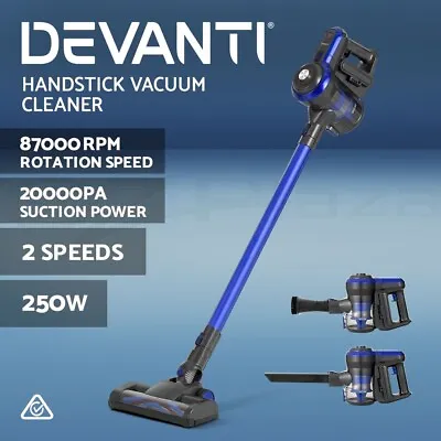 Devanti Handheld Vacuum Cleaner Brushless Cordless Stick Handstick Vac 250W Blue • $128.95