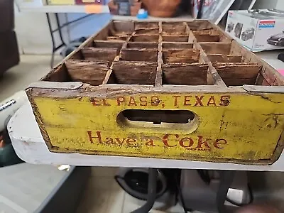 Vintage 1950s EL PASO TX Coca Cola Wooden Crate Yellow  24 Bottle Red  Pl Read • $49.45