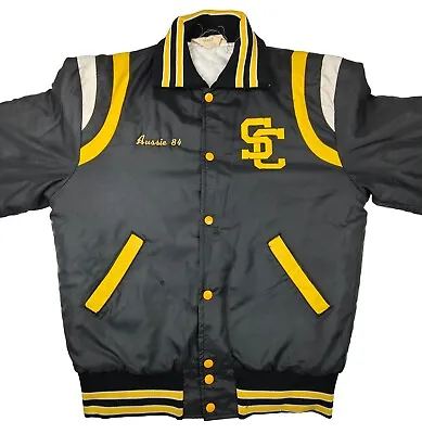 Vintage Varsity Jacket Size Medium Black Gold ! Cavalier Club Logo 80s Preppy  • $54.98