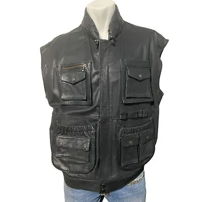 Gilet Mens Shooting Field Vest Leather Germany Size 50 Black GC  • $67.07