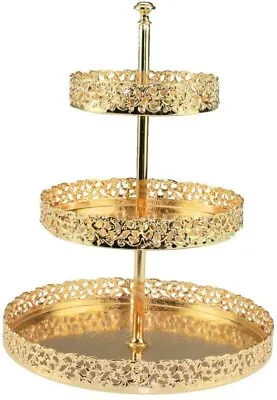 3 Tier Gold Plated Metal Cake Stand Paandan Tray Tea Party Tray Stand 24 X 19cm • £15.50
