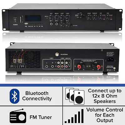 Powerful Stereo Bluetooth Amplifier - Multi-Zone HiFi Mixer - Remote Controlled • £174.99