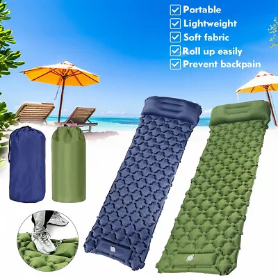 Inflatable Sleeping Pad Air Mattress Foot Pump TentPad W/Carrying Bag Waterproof • $27.95