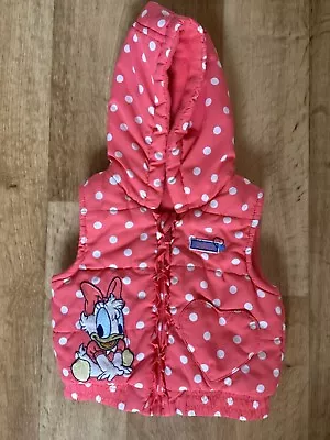 Baby Girl 3-6 Months Disney Pink Spot Daisy Duck Gilet Hooded Body Warmer • £3.99