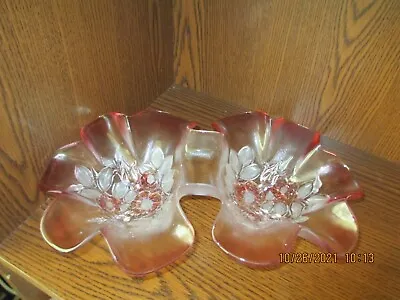 Vintage Mikasa Pink Rosella Crystal Double Serving Dish Frosted Flowers • $13.99