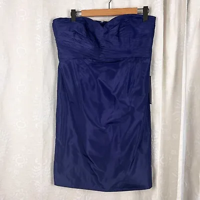 NWT J. Crew Kristin Strapless Silk Taffeta Dress In Navy Blue Pleated Bodice 16 • $34