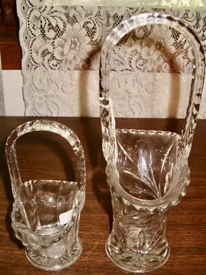 2 Vintage Victorian GLASS WEDDING BRIDAL FLOWER BASKET W Design & Etched Flowers • $14.95