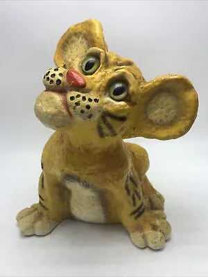 Vintage UNIVERSAL STATUARY Tiger Cat Tiger Chalkware Statues MARKED 1975 089 • $37.99