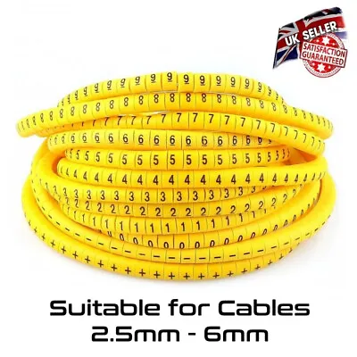 Cable Markers Numbered Yellow 50 Of Each 0~9 - + Pack Of 600 For 2.5mm - 6mm • £9.95