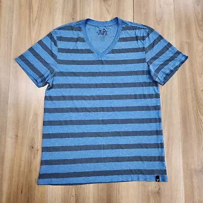 Vurt Mens XL V-Neck Short Sleeve T-Shirt Blue & Gray Stripe • $9.55
