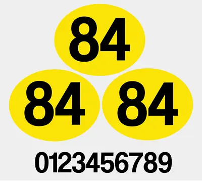 Yellow Oval Race Numbers Vinyl Stickers Decals Car Motorbike 200mm Classic X3 • £9.99