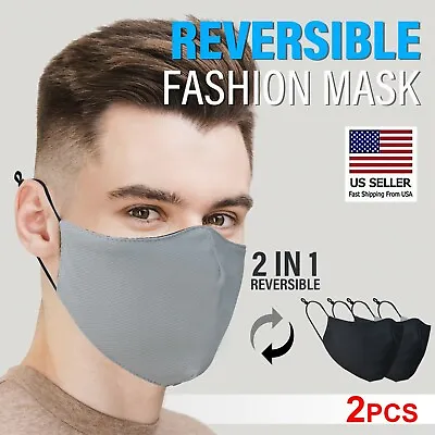 Large Reversible Black Face Washable Unisex Adult MASK US SELLER 2 Or 4 PCS • $5.99