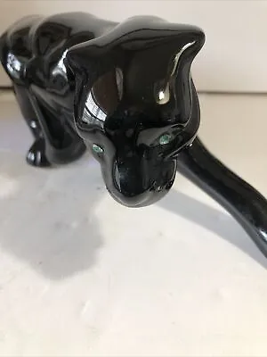 Vintage Nice Ceramic Glossy Black Stalking Panther Art Deco 17”Good Condition • $49.99