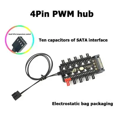 1 To 10 4 Pin PWM Cooler Fan HUB Splitter Extension Speed Controller (SATA) • £3.95